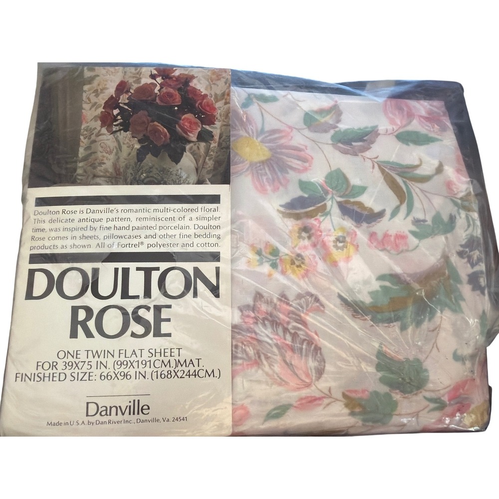 Vintage Danville Doulton Rose Twin Flat Sheet Cottagecore Floral Grandmillennial